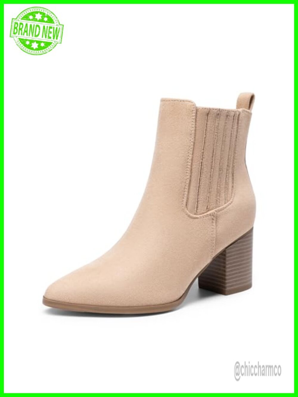 Women's Ankle Boots Pointed Toe Chunky Block Heel Slip-On Booties